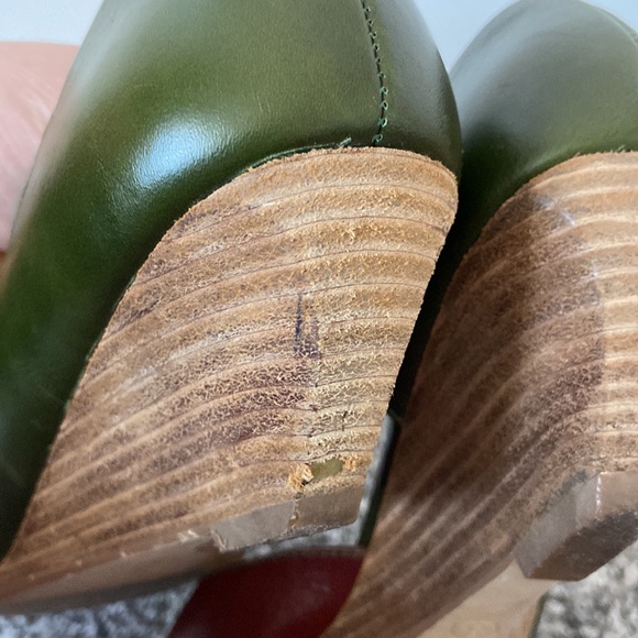 Seychelles Retro Green, Burgundy, and Brown Peep Toe Wedges Size 8 - Picture 3 of 10